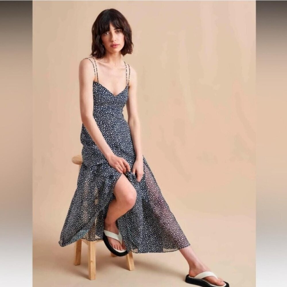 La Ligne Silk Chiffon Polka Dot Midi Dress Spaghetti Strap XL Extra Large - Picture 12 of 12